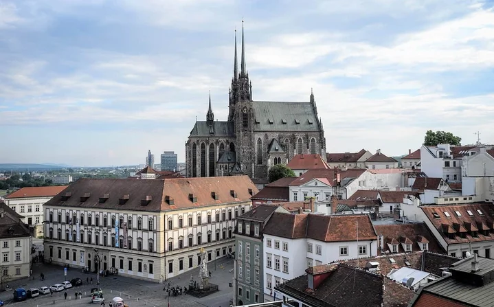 Weed in Brno 2026 cannabis travel guide header - beautiful view of Brno city with cannabis theme