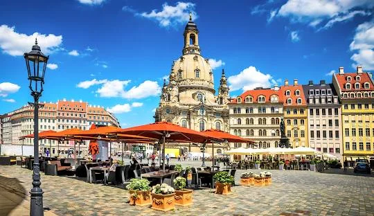 How to get weed in Dresden header image featuring the city's iconic architecture and cannabis travel theme