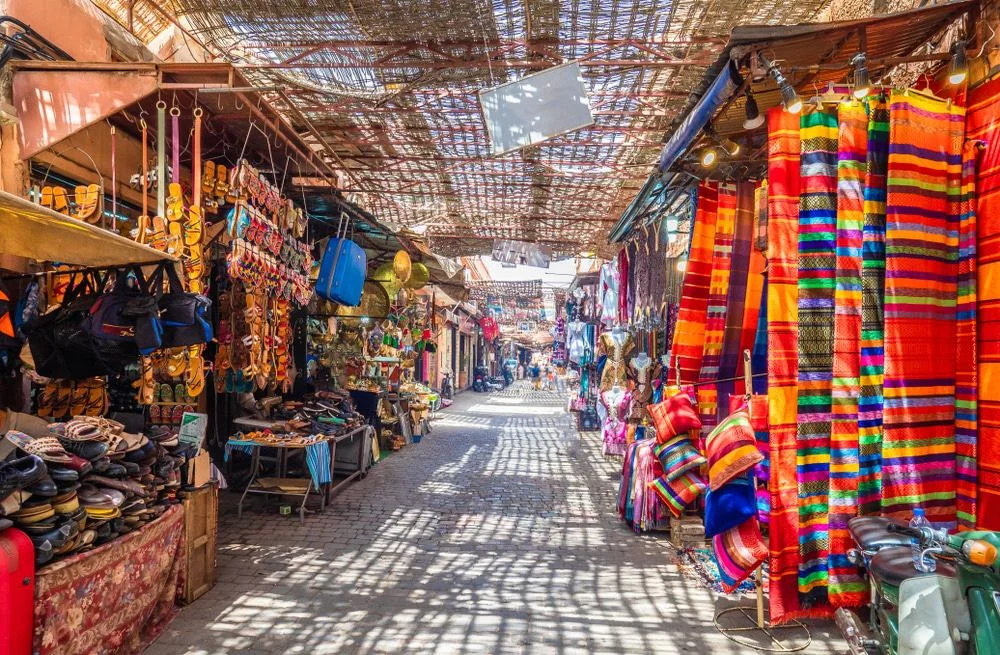 Vibrant Marrakesh medina scene for cannabis travel guide